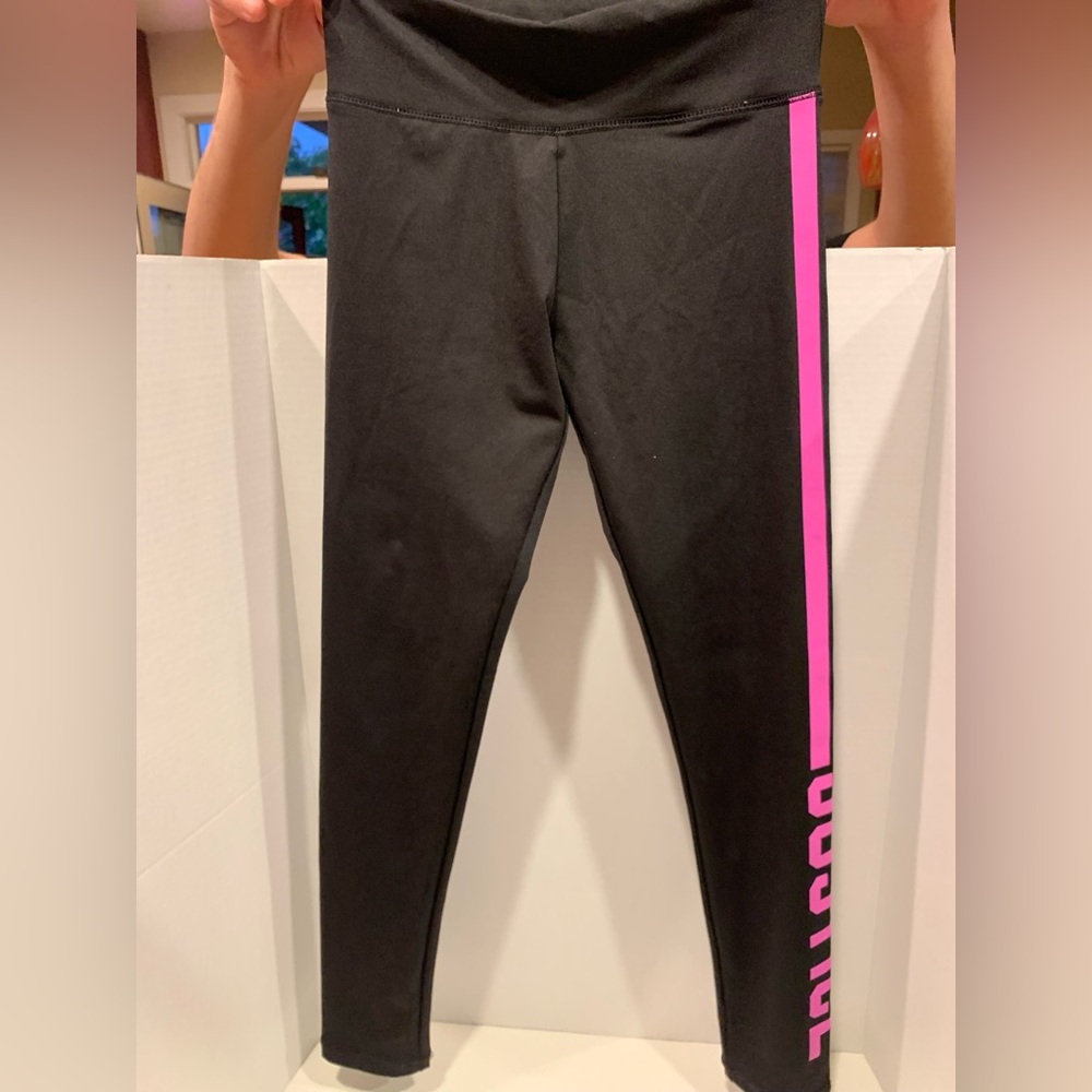 Justice Black Leggings with Pink Stripe